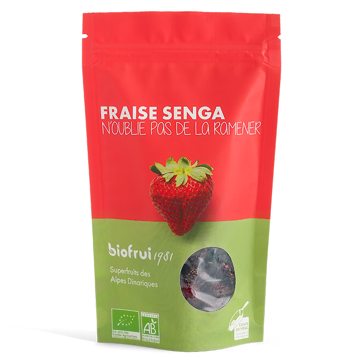 Fraises Senga séchées et leur sachet